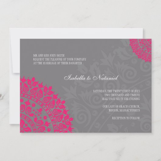 Invitation au Charcoal Grey & Hot Pink Mariage dam (Devant)
