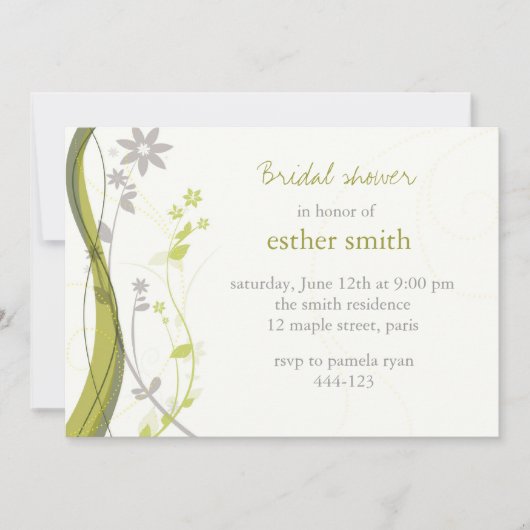 Invitation au charme floral vert et gris clair (Devant)
