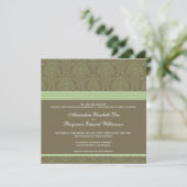 Invitation au chocolat vert Sage Mariage damassé (Debout devant)