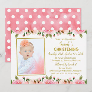 Invitation au Christing Floral d'or rose