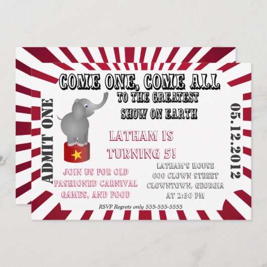 Invitation au cirque/carnaval (Devant / Derrière)