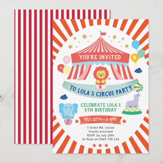 Invitation au cirque, fête du carnaval (Devant / Derrière)