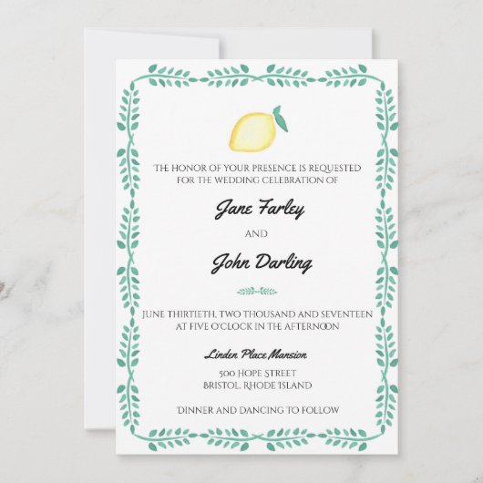 Invitation au citron (Devant)