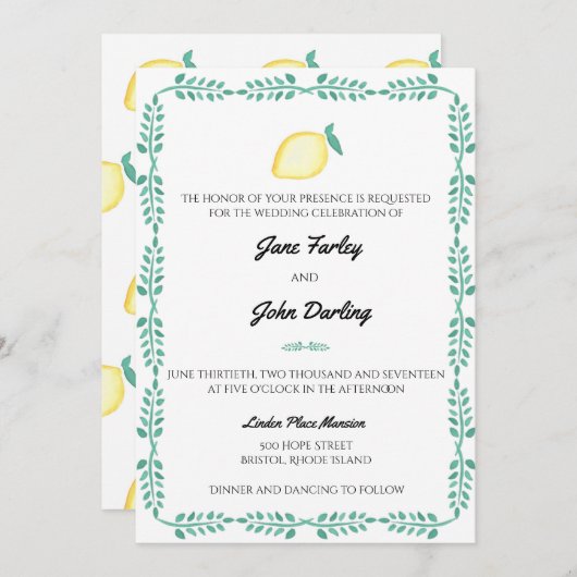 Invitation au citron (Devant / Derrière)