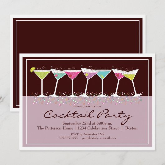 Invitation au cocktail Martinis (Devant / Derrière)