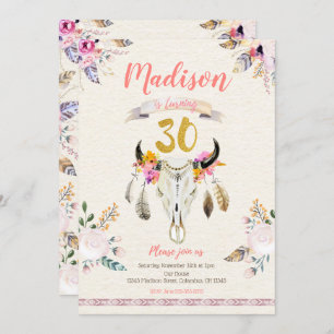 Invitation au crâne floral de la tribu Boho 30e an