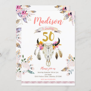 Invitation au crâne floral de la tribu Boho 50e an