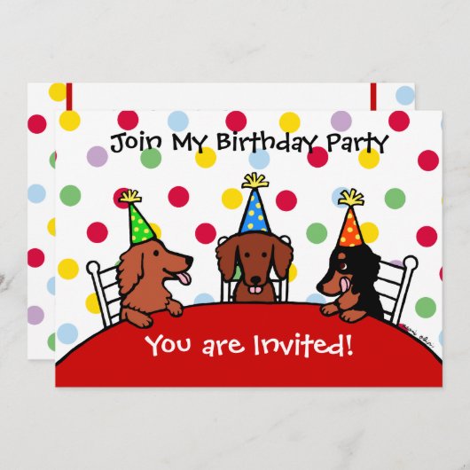 Invitation au Dachshund Birthday Cartoon Party (Devant / Derrière)