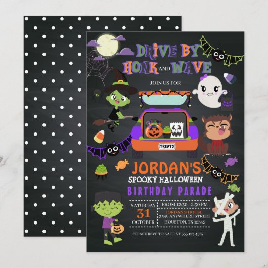 Invitation Au Défilé D'Anniversaire D'Halloween (Devant / Derrière)