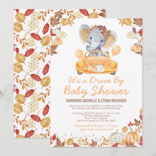 Invitation au défilé de Baby Shower en voiture élé (Devant / Derrière)