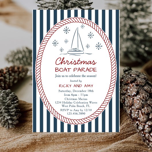 Invitation au défilé de bateaux de Noël à rayures