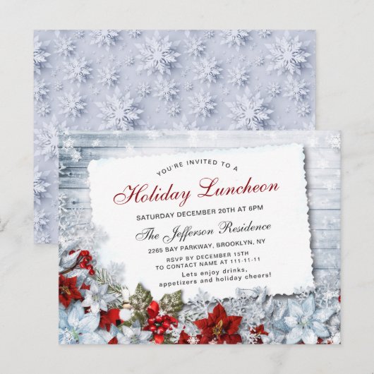 Invitation au déjeuner de Noël Poinsettia (Devant / Derrière)
