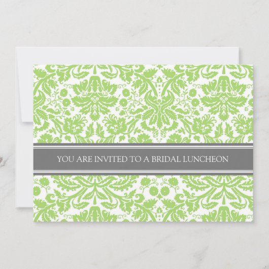 Invitation au déjeuner nuptial Lime Grey Damask (Devant)