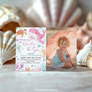 Invitation Au-Dessous De La Mer Cute Océan Animaux Anniversai