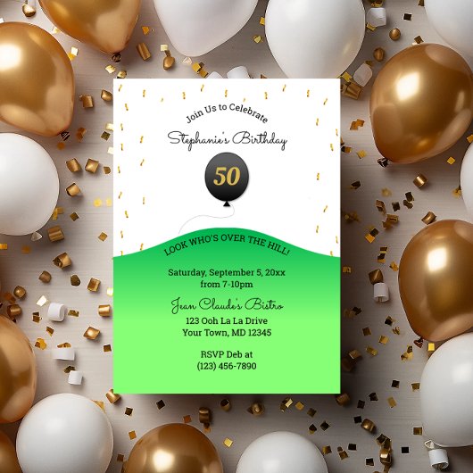 Invitation Au-dessus de la colline Balloon noir et Confetti A