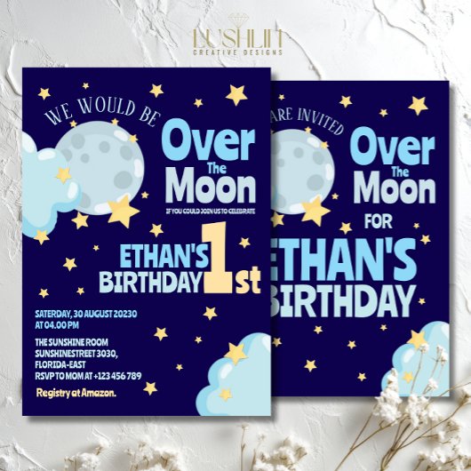 Invitation Au-dessus de la lune Anniversaire Whimsical Celest