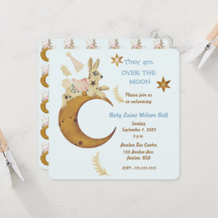 Invitation Au-dessus de la lune Baby Boy Shower