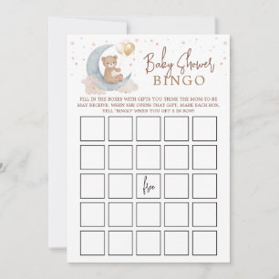 Invitation Au-dessus de la Lune Baby shower Bingo Game Card