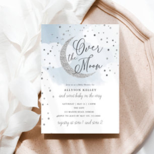 Invitation Au-dessus de la lune Baby shower bleu étoile d'arg