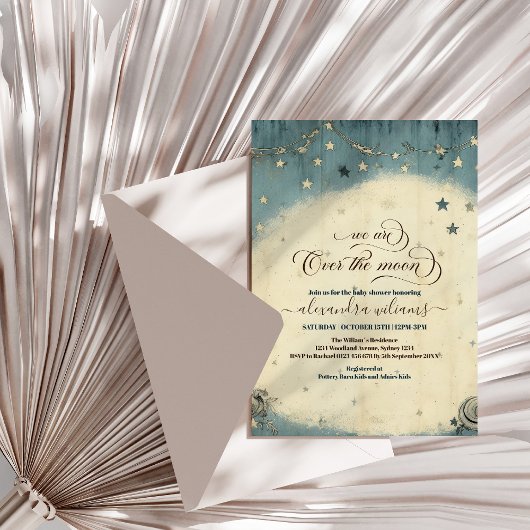 Invitation Au-dessus de la lune Baby shower céleste étoiles e