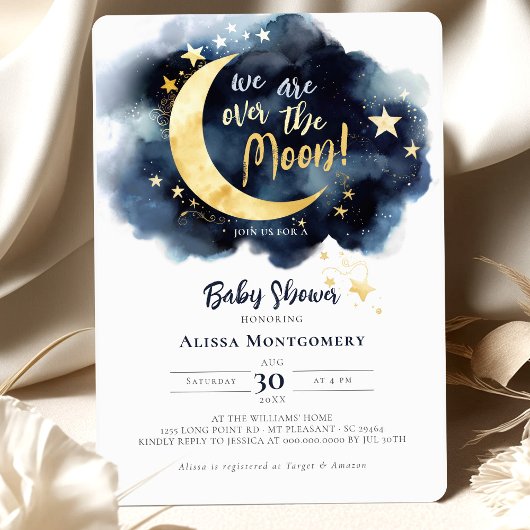 Invitation Au-dessus de la lune Baby shower céleste étoiles e