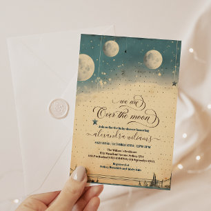 Invitation Au-dessus de la lune Baby shower céleste étoiles e