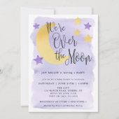 Invitation Au-dessus de la lune, Baby shower d'aquarelle viol (Devant)