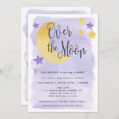Invitation Au-dessus de la lune, Baby shower d'aquarelle viol (Devant / Derrière)