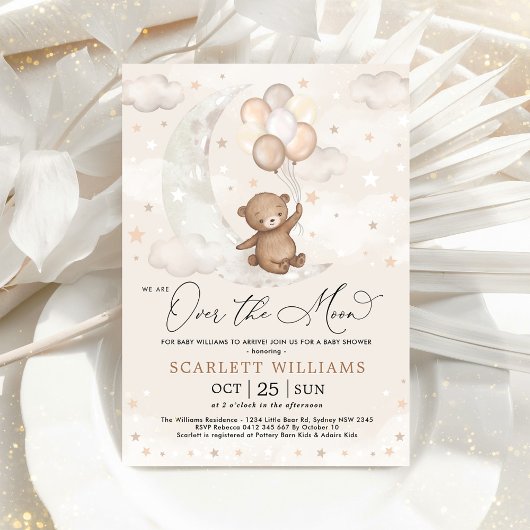 Invitation Au-dessus de la lune Baby shower de ballons d'ours