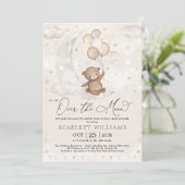 Invitation Au-dessus de la lune Baby shower de ballons d'ours (Debout devant)