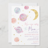 Invitation Au-dessus de la lune Baby shower de fille de l'esp (Devant)