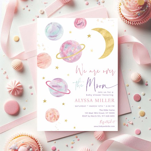 Invitation Au-dessus de la lune Baby shower de fille de l'esp