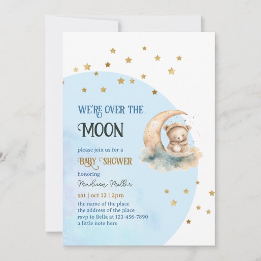 Invitation Au-Dessus De La Lune Baby shower Déchets Billets R (Devant)