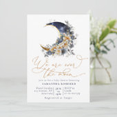 Invitation Au-dessus de la lune baby shower d'or marine (Debout devant)