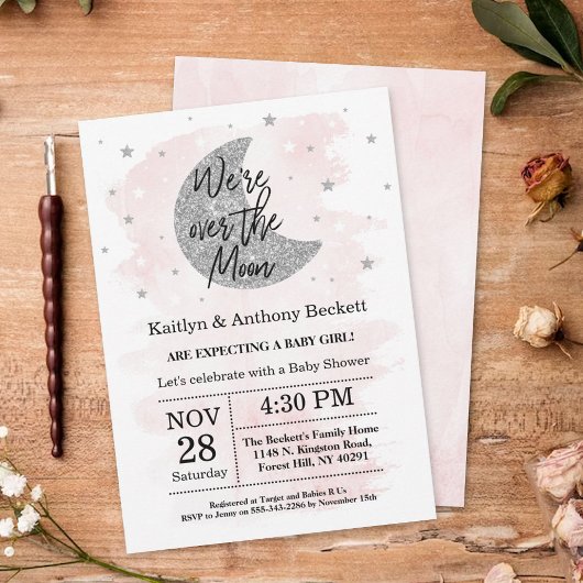 Invitation Au-Dessus De La Lune | Baby shower filles