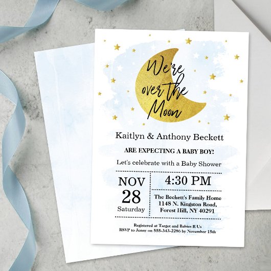 Invitation Au-Dessus De La Lune | Baby shower Garçons