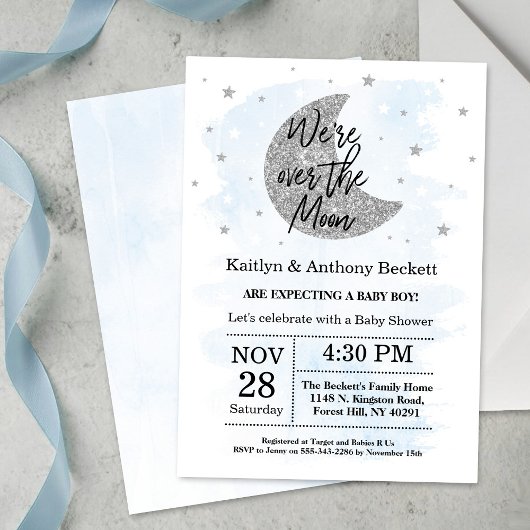 Invitation Au-Dessus De La Lune | Baby shower Garçons