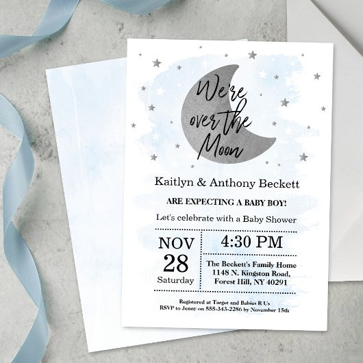 Invitation Au-Dessus De La Lune | Baby shower Garçons