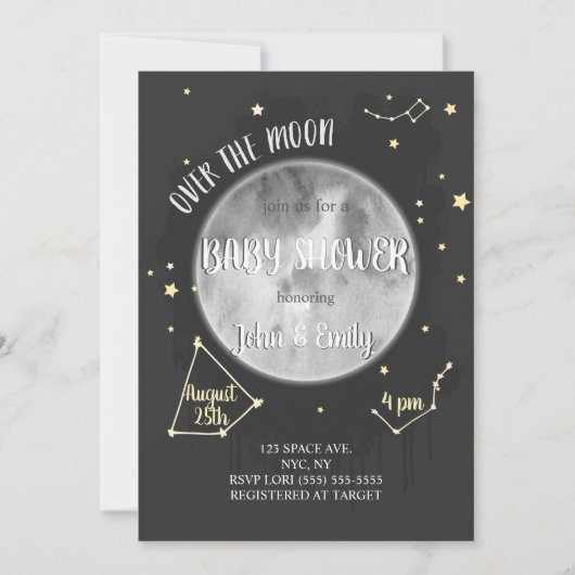 Invitation Au-Dessus De La Lune | Baby shower Lune et étoiles (Devant)