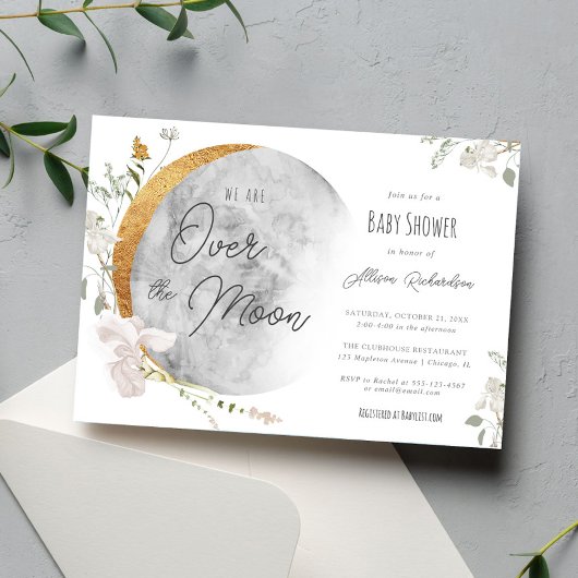 Invitation Au-dessus de la lune baby shower neutre pour les f