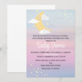Invitation Au-dessus de la lune Baby shower rose violet étoil (Devant / Derrière)