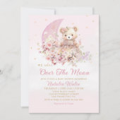 Invitation Au-dessus de la lune Boho Teddy Bear Girl Baby sho (Devant)