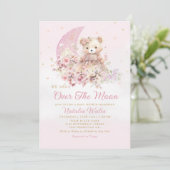 Invitation Au-dessus de la lune Boho Teddy Bear Girl Baby sho (Debout devant)