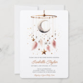 Invitation Au-dessus de la lune Celestial rose fille Baby sho (Devant)