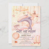 Invitation Au-dessus de la lune de baleine rose Baby shower d (Devant)