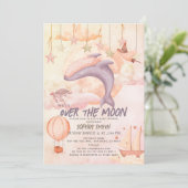 Invitation Au-dessus de la lune de baleine rose Baby shower d (Debout devant)