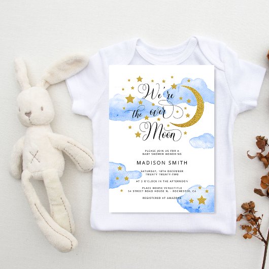 Invitation Au-dessus de la lune Dreamy Gold Boy Baby shower