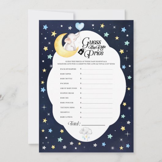 Invitation Au-Dessus De La Lune Elephant Baby shower Prix Jeu (Devant)