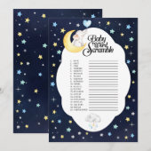 Invitation Au-Dessus De La Lune Elephant Baby Word Scramble J (Devant / Derrière)