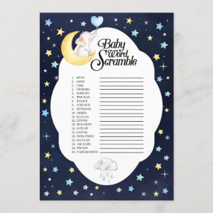 Invitation Au-Dessus De La Lune Elephant Baby Word Scramble J